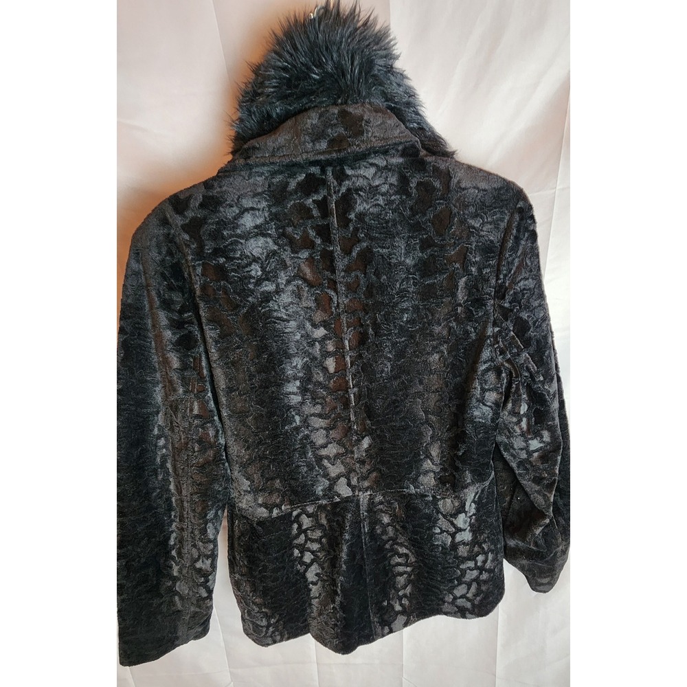 Mulberry Street Vintage Faux Fur Jacket Black Russian Made Mobwife Coat Medium - Picture 2 of 7